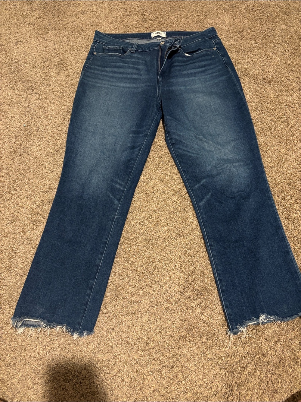 PAIGE Dark Blue Flare Jeans with Raw Hem